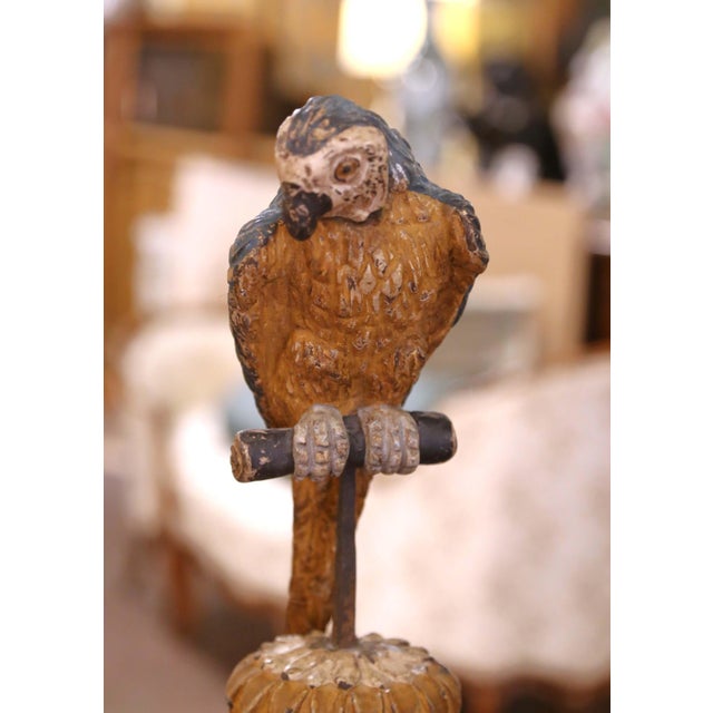 Italian Pair of Mid 19th Century Italian Carved and Painted Parrot Candlestick Stands For Sale - Image 3 of 12
