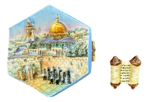 Late 20th Century Hand-Painted Limoges Porcelain Jerusalem Box – Dome of the Rock Scene With Torah Scroll Interior, Artist Proof