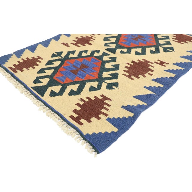 Vintage Persian Shiraz Kilim Rug with Tribal Style 02'02 x 03'07. Full of tiny details and a bold expressive design...