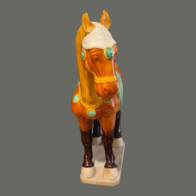 Late 20th Century Vintage Asian Pottery Hand Painted Tang Sancai Glazed Horse Statue For Sale - Image 5 of 12