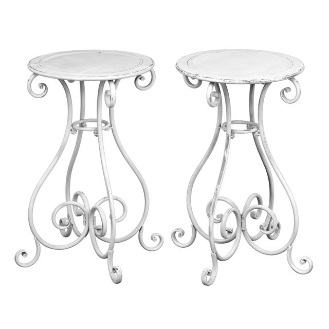Shabby Chic Pr. Vintage Metal Garden Pedestals For Sale - Image 3 of 12