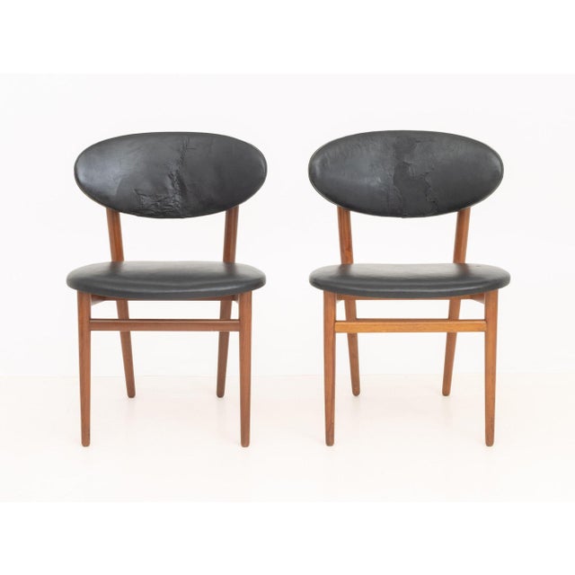 Grete Jalk (Danish, 1920-2006) for Jacob Kjaer Pair of Teak Side Chairs, with black leather upholstered seats on four...