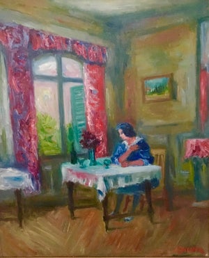 Jacques Zucker, Woman in Salon French Interior Oil Painting Ecole D'Paris, WPA, Bezalel Artist