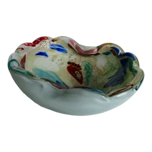 Vintage C.1960s Italian Hand-Blown Alfredo Barbini "Tutti-Frutti" Murano Bowl With Silver Leaf Details