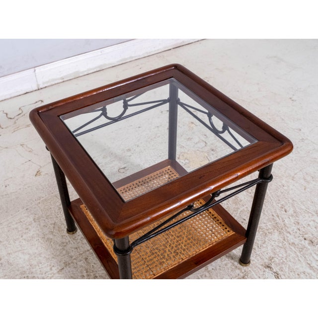 1980s Grange Cherry Square Glass Inset Side Table For Sale - Image 5 of 11