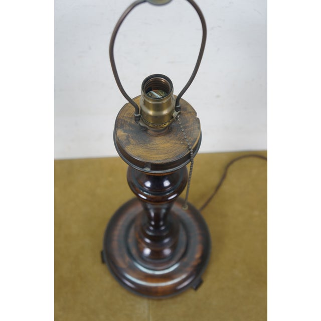 Antique Turned Mahogany Candlestick Trophy Column Table Lamp 28" For Sale - Image 9 of 12