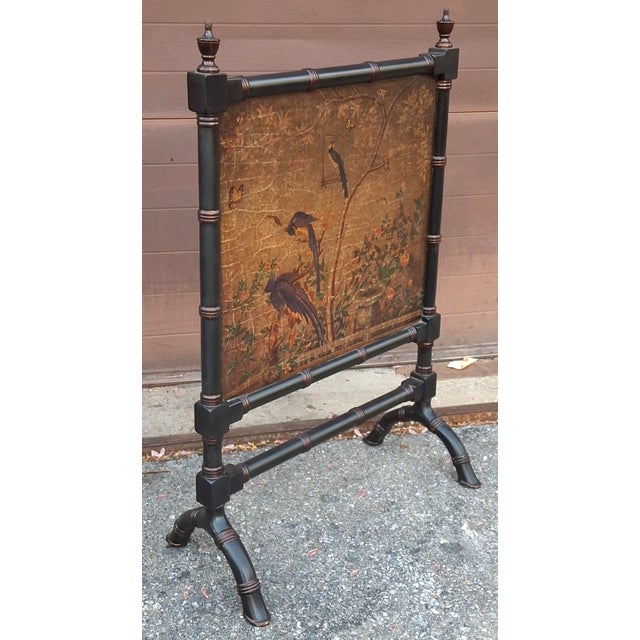 Late 20th Century Chinese Black Painted Faux Bamboo and Gold Florals Fireplace Screen For Sale - Image 5 of 8