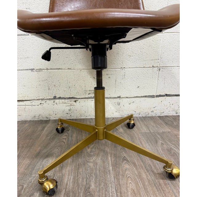 Early 21st Century World Market Marina Cognac Brown Faux Leather Adjustable Swivel Office Chair For Sale - Image 5 of 14