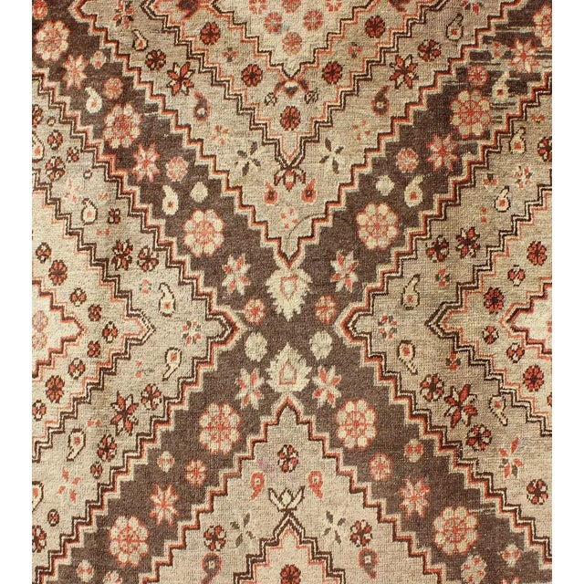 Textile Early 20th Century Antique Khotan Rug With Paired Diamond Medallions in Brown and Earth Tones For Sale - Image 7 of 10