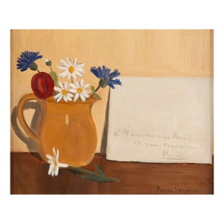 Jean Verdier, Still Life with Flowers in Ceramic Pitcher, Oil on Canvas For Sale