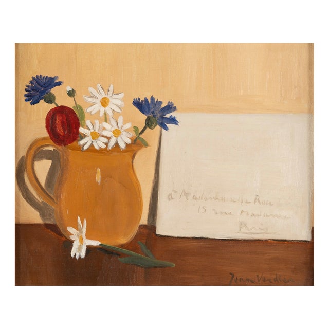 Jean Verdier, Still Life with Flowers in Ceramic Pitcher, Oil on Canvas For Sale
