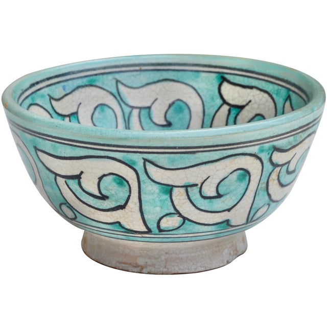 Late 19th Century Late 19th Century Turquoise Andalusian-Patterned Ceramic Decorative Bowl For Sale - Image 5 of 8