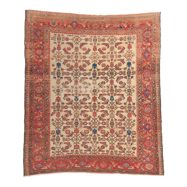 Distressed Antique Persian Malayer Rug - 05'02 X 05'11 For Sale