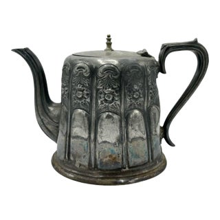 Antique English Sheffield Silverplate Teapot by Frank Mills | Hannover Works | Repoussé Floral For Sale