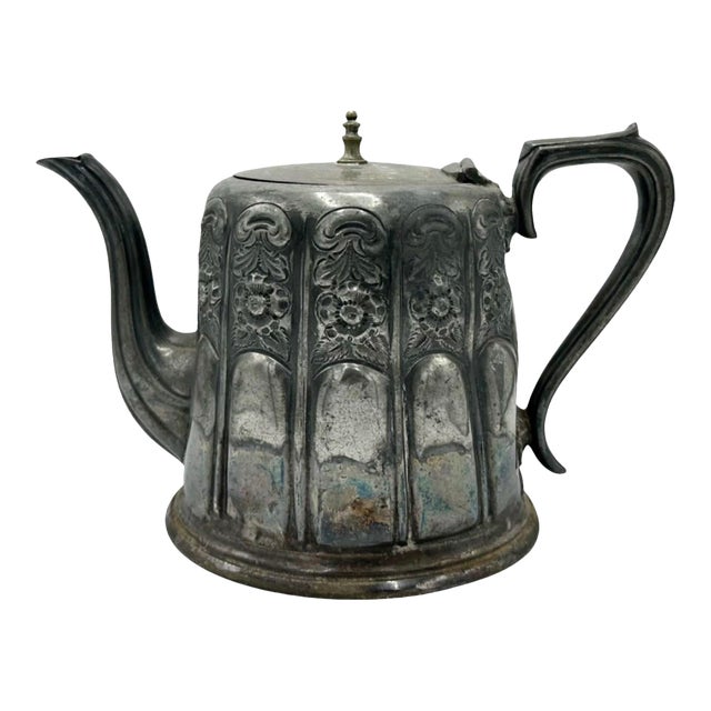 Antique English Sheffield Silverplate Teapot by Frank Mills | Hannover Works | Repoussé Floral For Sale