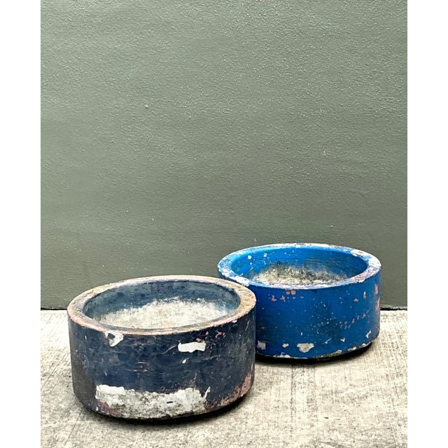 Mid 20th Century Vintage Distressed Painted Cement Planters - Set of 2 For Sale - Image 5 of 16