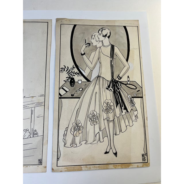 Vintage Original Fashion Illustration Drawings - Set of 2 For Sale - Image 4 of 9