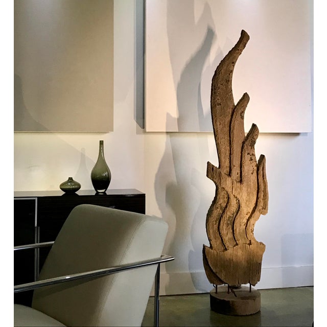 70" Large Mid 20th Century Thai Carved Teak Sculpture - Eternal Flame For Sale - Image 9 of 10