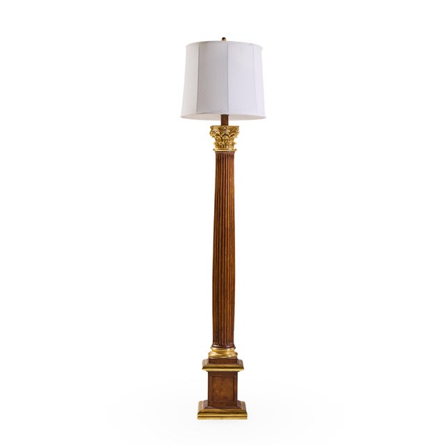 Thomas Morgan Carved Wood Classical Motif Reeded Column and Gilded Wood Floor Lamp For Sale - Image 4 of 5