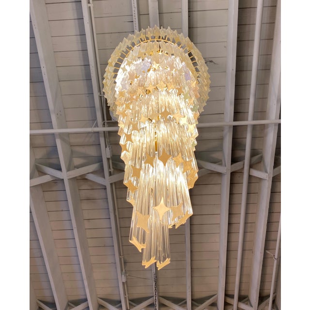 1960s Italian Midcentury Brass Spiral Glass Chandelier For Sale - Image 5 of 7