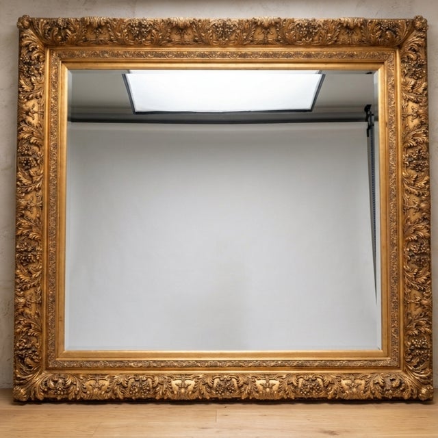 Monumental 12-Foot French Baroque Style Giltwood Floor Mirror The Ultimate Statement Piece Standing at a rare and...