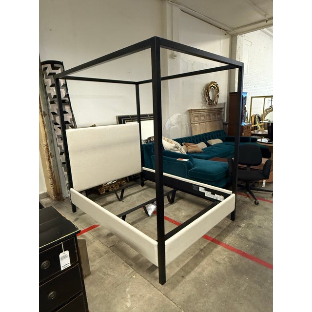 Modern Queen Size Pottery Barn Atwell Canopy Bed Frame For Sale - Image 3 of 12