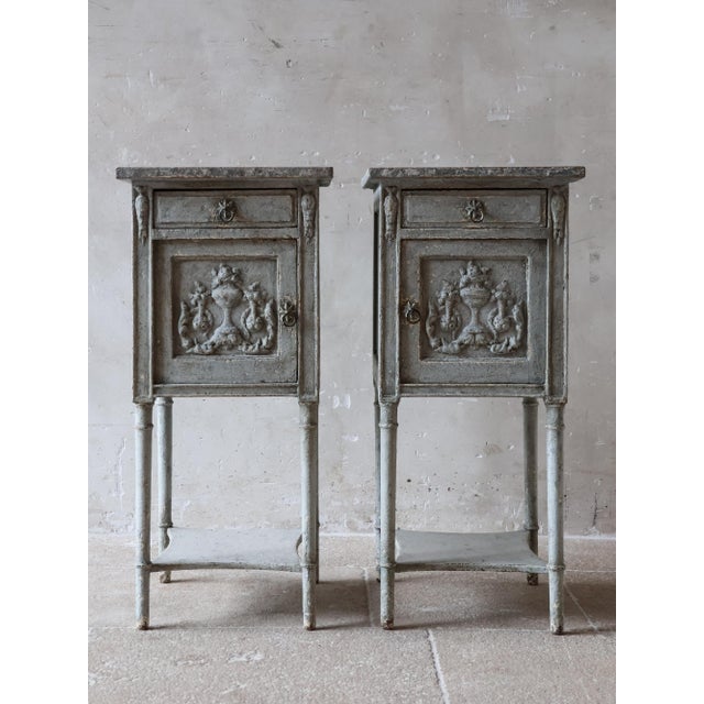 Rococo Antique French Bedside Tables with Grey Patina, 1890s, Set of 2 For Sale - Image 3 of 12