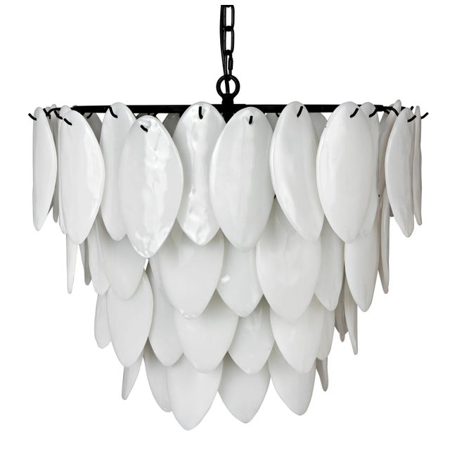 White NOIR Lotus Milk Glass Chandelier, Large For Sale - Image 8 of 8