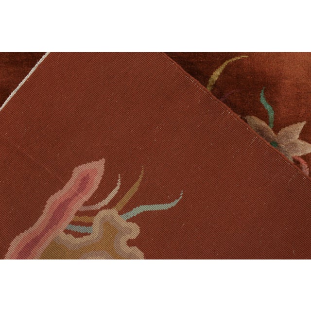 1950s Hand-Knotted Vintage Chinese Art Deco Rug, Brown, Medallion Floral Pattern For Sale - Image 5 of 6