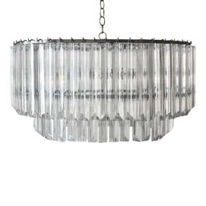 1970s Large Hollywood Regency Lucite Triedri Two Tier Oval Chandelier With Lucite Rods