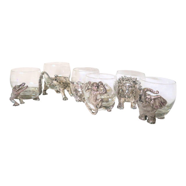 Late 20th Century Arthur Court Safari Series With Feet Double Old Fashioned Glasses - 6 pcs For Sale