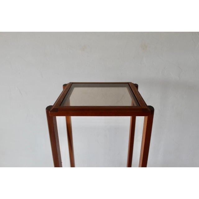 Danish Style Modern Teak Plant Stand Two Tier Smoked Glass For Sale - Image 4 of 14