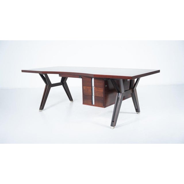 Brown Mid-Century Modern Desk attributed to Ico Parisi for Mim Roma, Italy, 1950s For Sale - Image 8 of 18