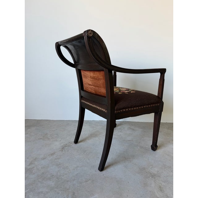 Antique French Neoclassical Carved Mahogany Armchair With Floral Needlepoint Upholstery For Sale - Image 10 of 13