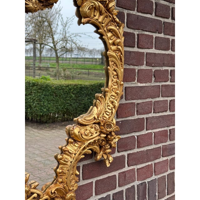 1980s French Rococo Gold Wood Wall Mirror For Sale - Image 4 of 8