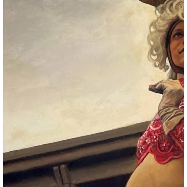 2010s The Mooring of Scarlet by Pamela Wilson | Oil on canvas Portrait of a woman in costume with a ship hat. For Sale - Image 5 of 5