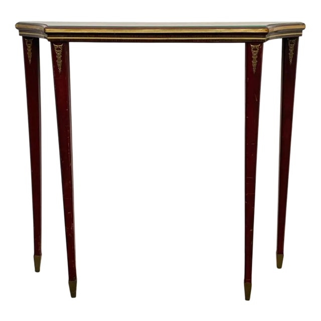Vintage Gold Lacquered Console Table with Brass Details, 1950s For Sale