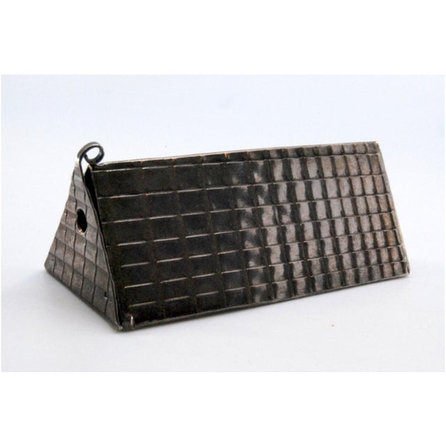 Triangular Silver Toothpick Holder with Geometric Figures and Opening in the Lid For Sale - Image 3 of 10