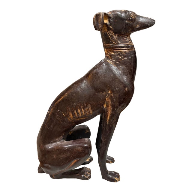 Large Metal Greyhound / Whippet Statue, Dog Sculpture or Heavy Doorstop for Dog Lovers, Ralph Lauren Style, Club Room or Traditional Decor For Sale