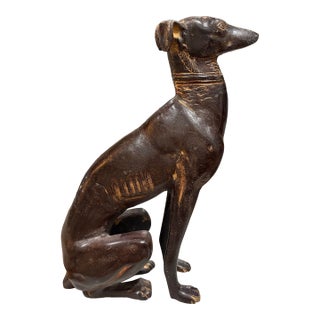 Large Metal Greyhound / Whippet Statue - Egyptian Style Dog Sculpture / Heavy Doorstop - Dog Lovers - Ralph Lauren Style Accent For Sale