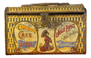 Antique Art Nouveau Tin Box with Sangay Coffee Advertising