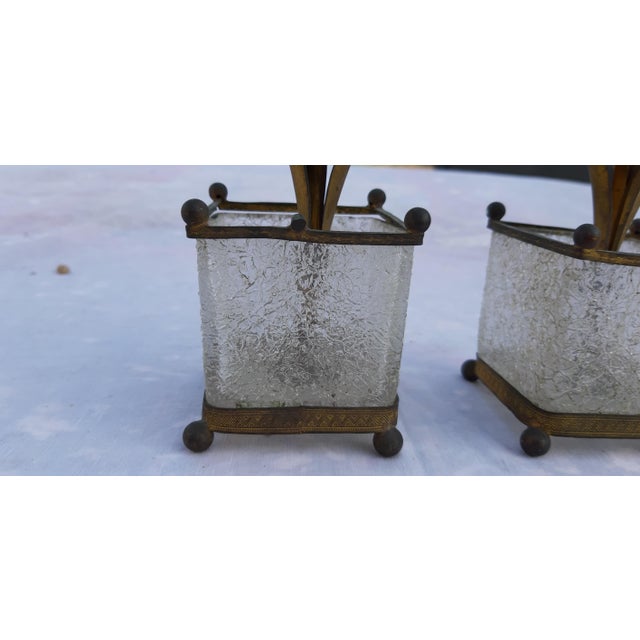 Decorative Elements in Frosted Glass and Brass, 1900, Set of 2 For Sale - Image 11 of 17