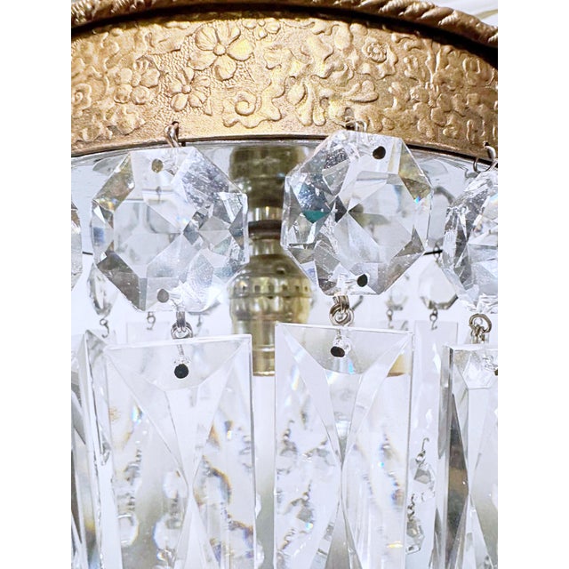 1950s Vintage Brass Crystal Basket Chandelier With Ornate Floral Detailing Frame For Sale - Image 5 of 10