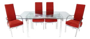 Mid-Century Modern Set of Six Dining Chairs and Table in Lucite, Chrome, Glass