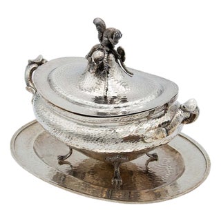Hammered Silver Tureen with Tray For Sale