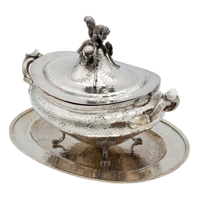 Hammered Silver Tureen with Tray For Sale