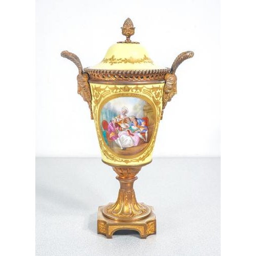 Hand-Painted Vases with Bronzes from Sèvres, 1800s, Set of 2 For Sale - Image 4 of 18