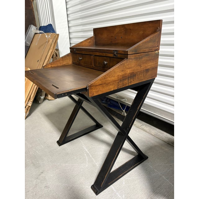 Wood Writing Desk or Secretary Style Desk on Trestle Style Legs, 21st Century For Sale - Image 7 of 9