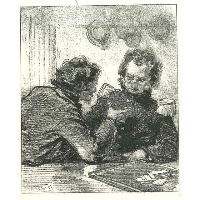 The conversation is an original lithograph artwork on ivory-colored paper, realized by the French draftsman Paul Gavarni...