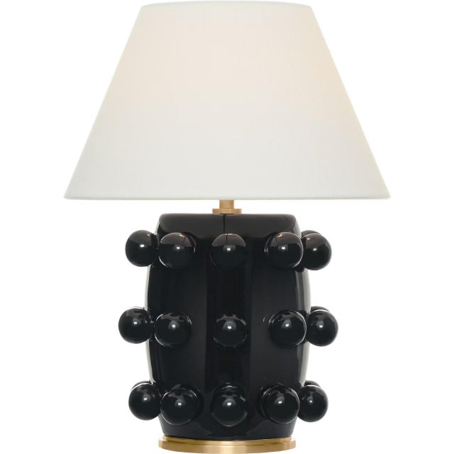 Transitional Kelly Wearstler by Visual Comfort Signature Linden Small 14" Cordless Table Lamp in Black with Linen Shade For Sale - Image 3 of 3